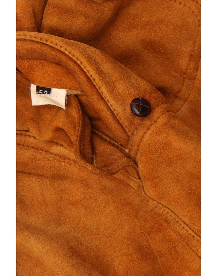 VINTAGE Mens Shearling Overcoat IT 52 XL Brown Leather