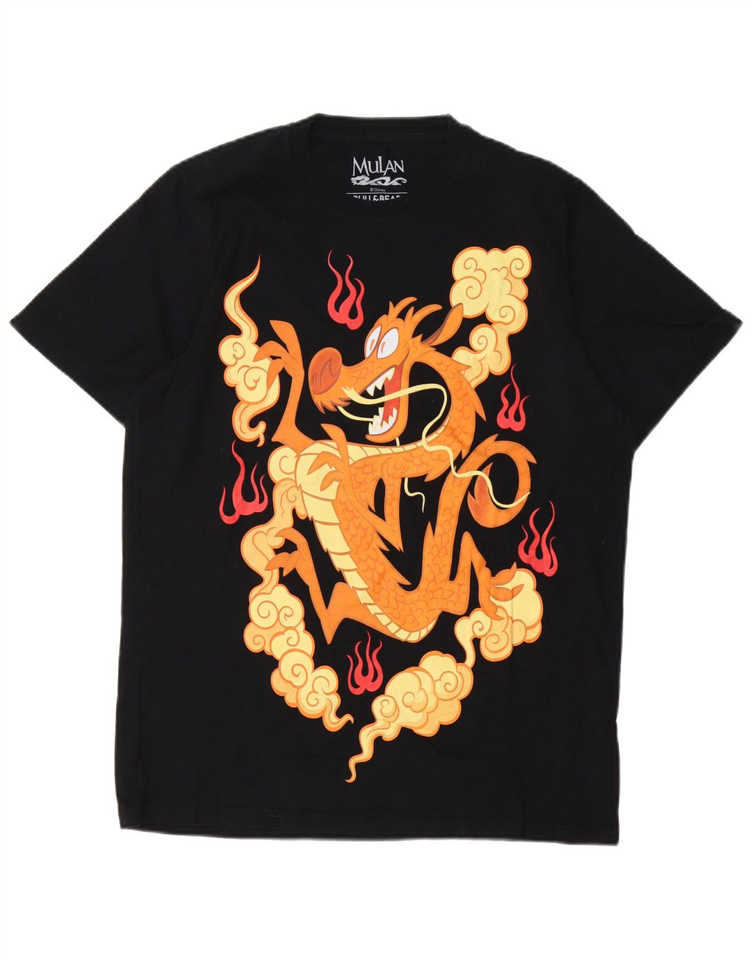 Pull & Bear Mens Mulan Graphic T-Shirt Top Large Black Cotton