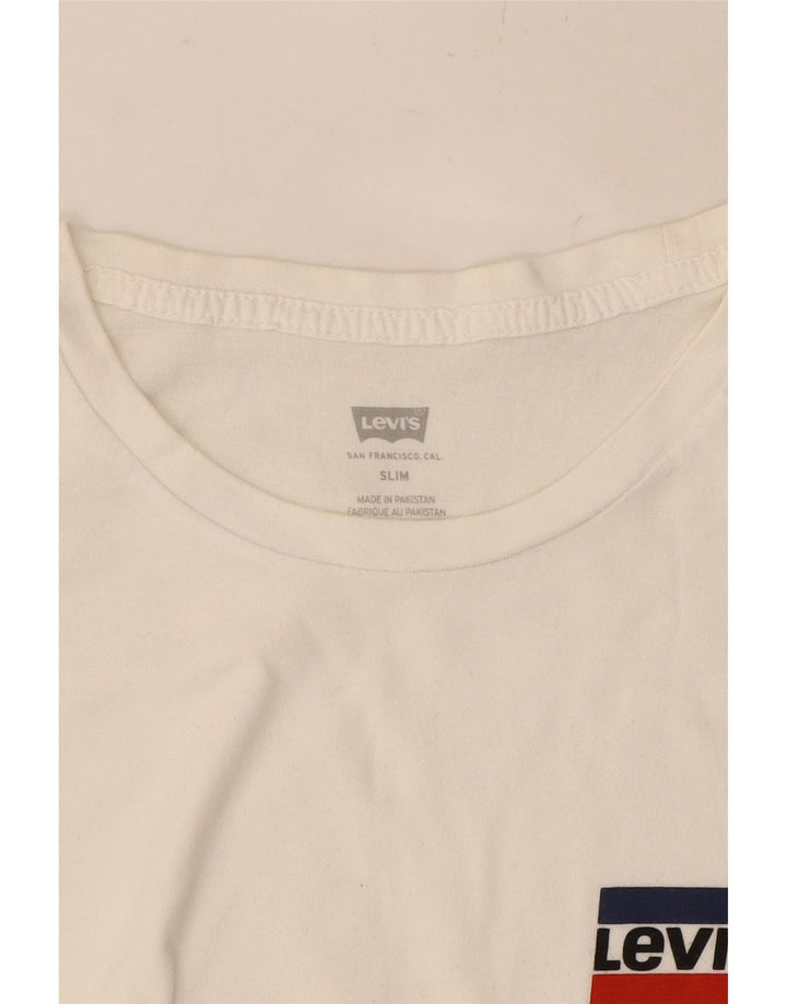 LEVI'S Mens Slim Graphic T-Shirt Top Small White Cotton Vintage Levi's and Second-Hand Levi's from Messina Hembry 
