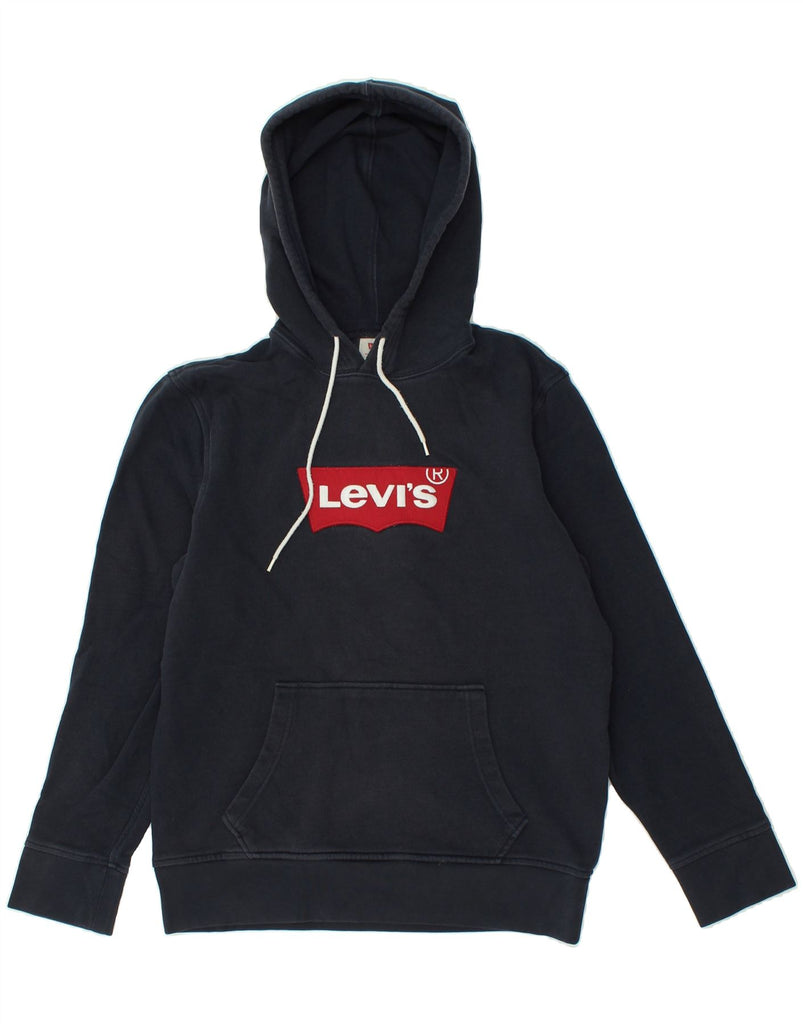 LEVI'S Mens Graphic Hoodie Jumper Medium Navy Blue Cotton | Vintage Levi's | Thrift | Second-Hand Levi's | Used Clothing | Messina Hembry 