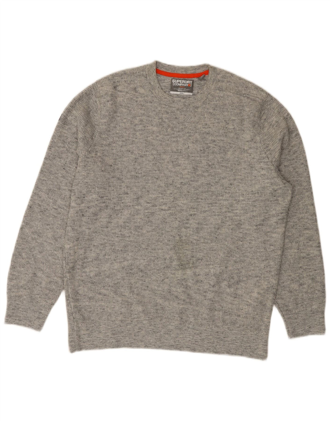 SUPERDRY Mens Crew Neck Jumper Sweater 3XL Grey Flecked Cotton