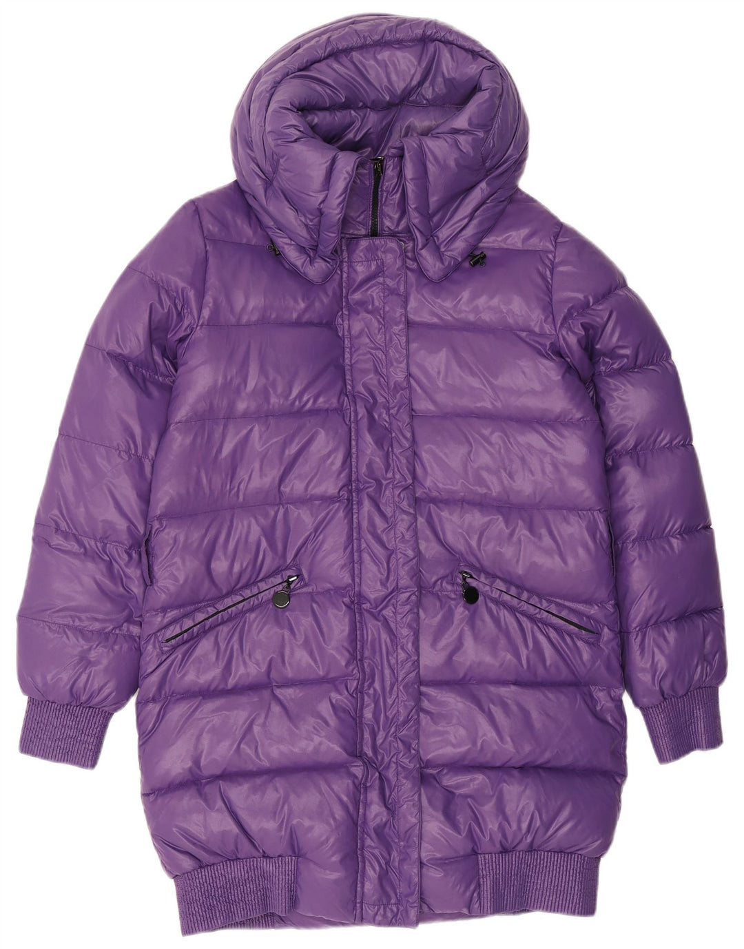 Benetton Womens Hooded Padded Coat IT 46 Large Purple Polyester