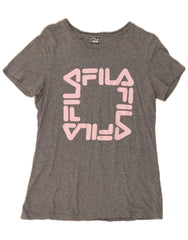 FILA Womens Graphic T-Shirt Top UK 12 Medium Grey Cotton