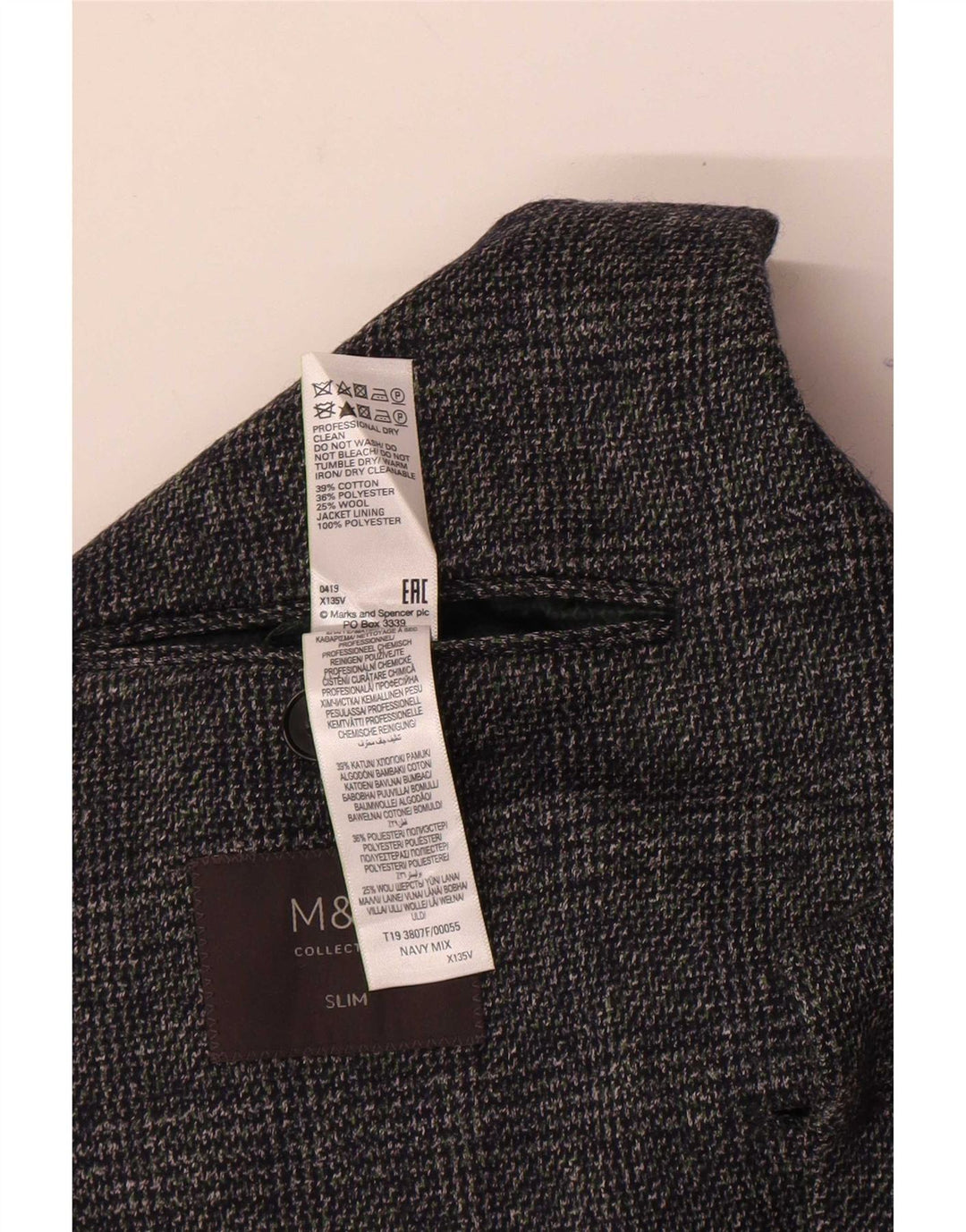 Marks & Spencer Mens 2 Button Blazer Jacket UK 36 Small Navy Blue Check
