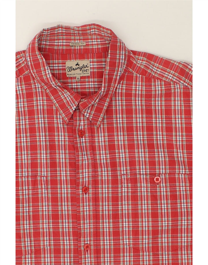 WRANGLER Mens Short Sleeve Shirt 2XL Red Check Cotton