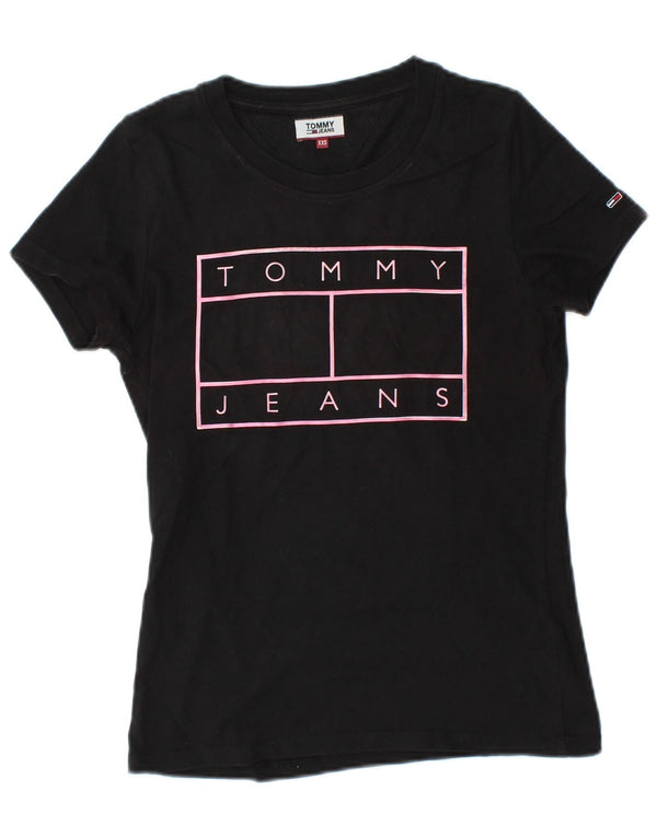 TOMMY HILFIGER Womens Graphic T-Shirt Top UK 2 2XS Black Cotton