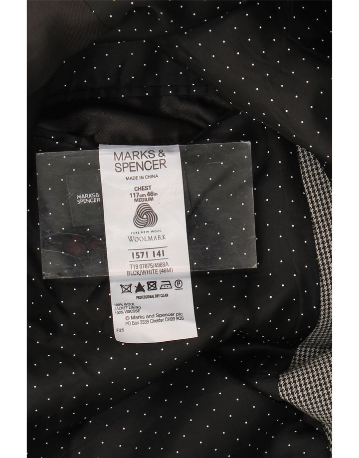 Marks & Spencer Mens 2 Button Blazer Jacket UK 46 3XL Grey Houndstooth Wool