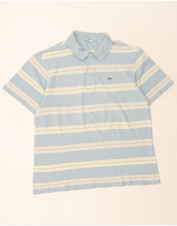 Lacoste Mens Polo Shirt Size 6 XL Blue Striped Cotton