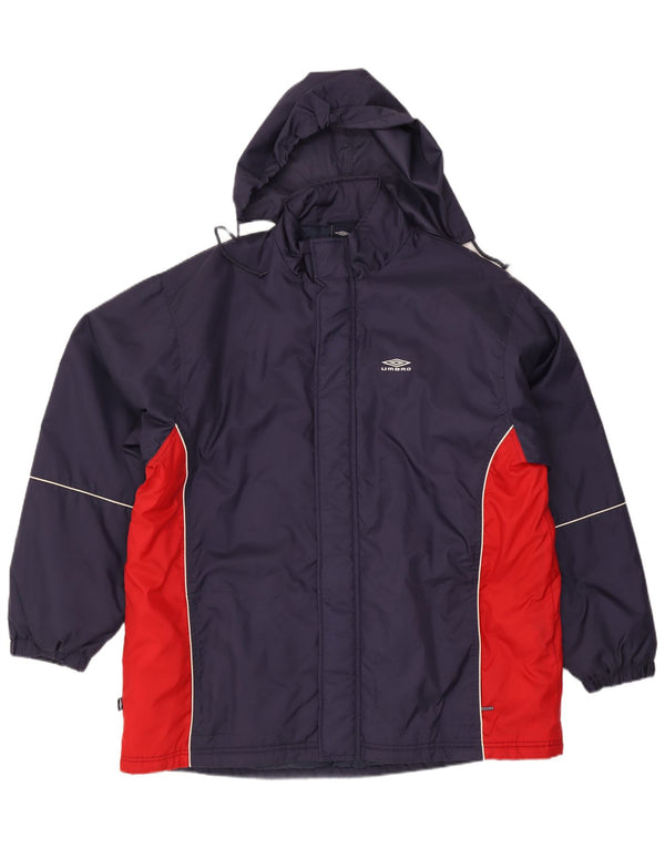 Umbro Mens Hooded Windbreaker Coat UK 42 XL Navy Blue Colourblock Nylon
