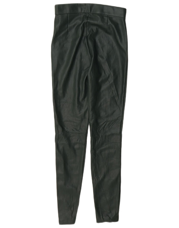 Zara Womens Skinny Faux Leather Trousers XS W24 L28 Green Polyester