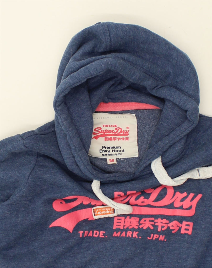 SUPERDRY Womens Graphic Hoodie Jumper UK 12 Medium Blue Cotton | Vintage Superdry | Thrift | Second-Hand Superdry | Used Clothing | Messina Hembry 