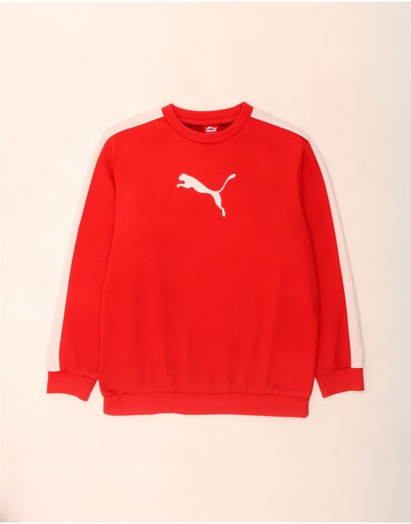 Puma Boys Graphic Sweatshirt Jumper 15-16 Years Red Colourblock Cotton