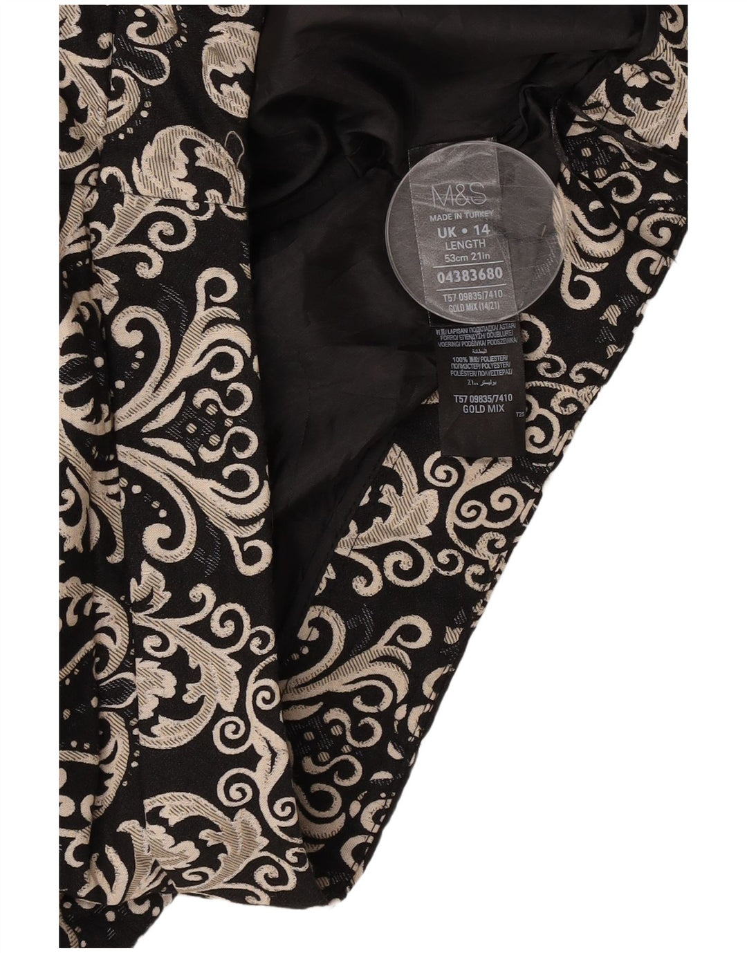 Marks & Spencer Womens Mini Skirt UK 14 Large W34 Gold Paisley Polyester