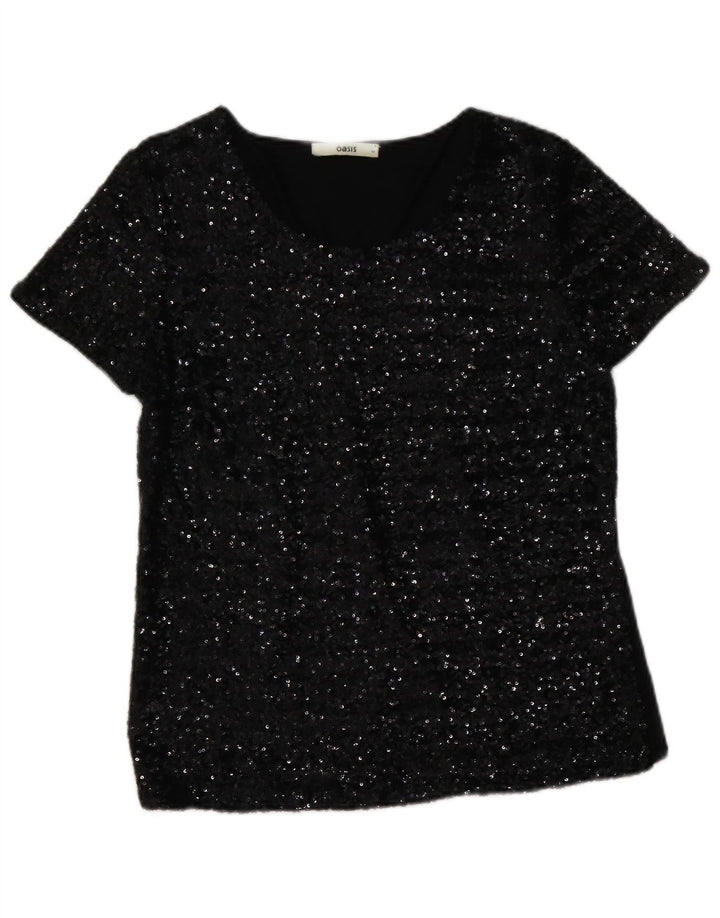 Oasis Womens Sequin Blouse Top UK 12 Medium Black Viscose