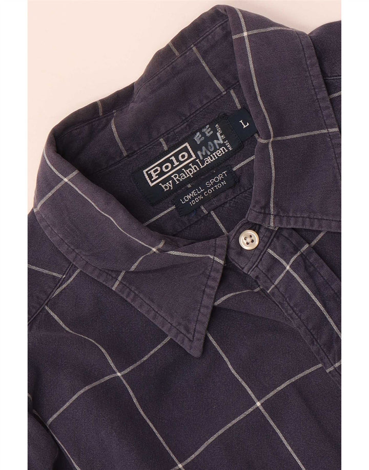 Polo Ralph Lauren Mens Shirt Large Navy Blue Check Cotton