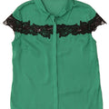 Guess Womens Short Sleeve Shirt Blouse UK 10 Small Green Polyester