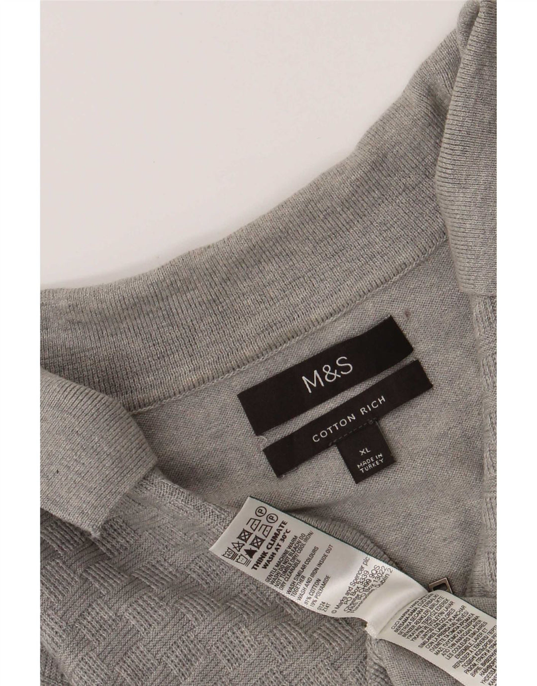 Marks & Spencer Mens Polo Neck Jumper Sweater XL Grey Cotton
