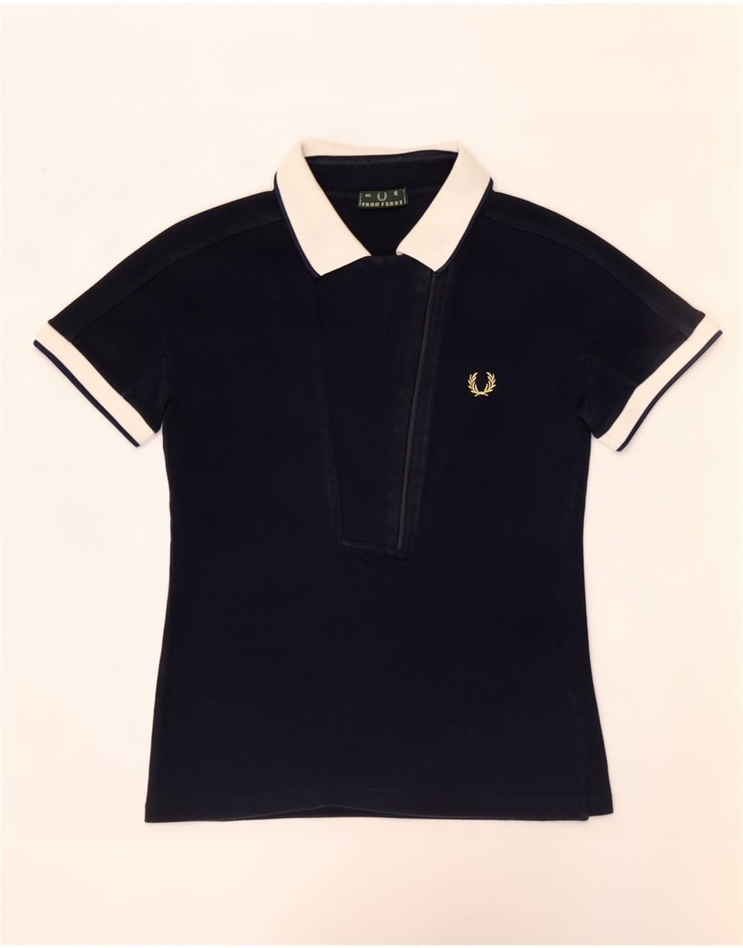 Fred Perry Womens Polo Shirt UK 10 Small Navy Blue Colourblock