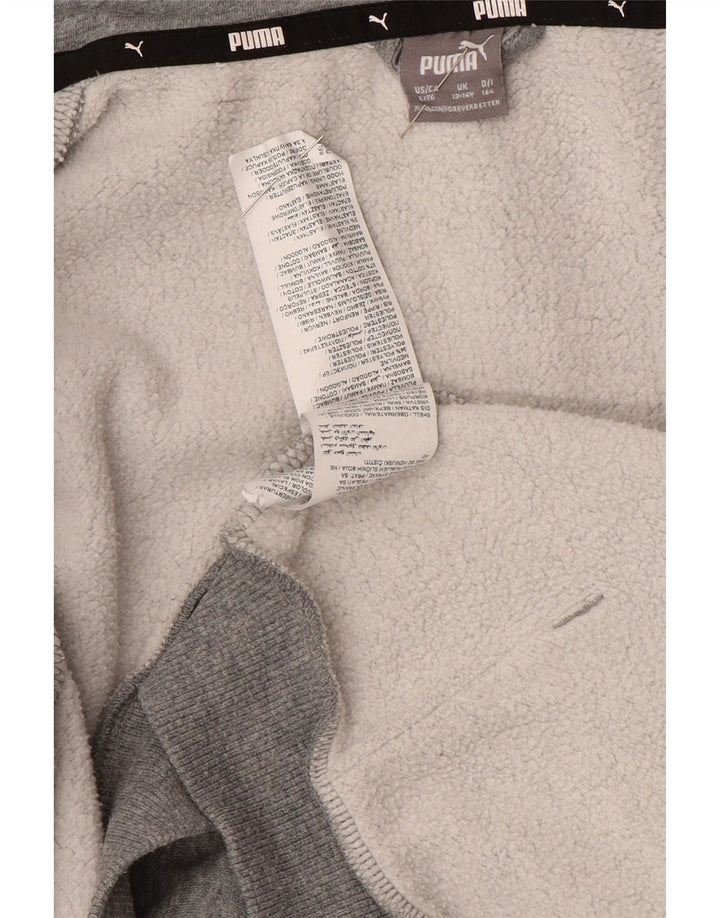 PUMA Boys Graphic Zip Hoodie Sweater 13-14 Years Grey Cotton