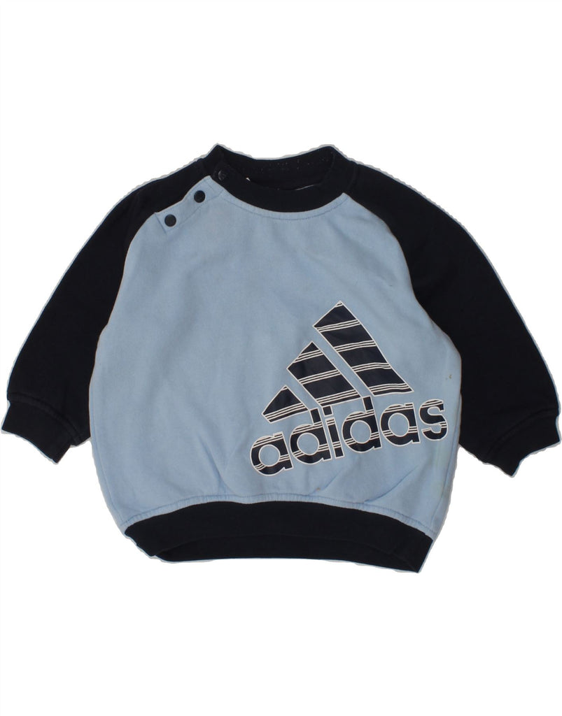 ADIDAS Baby Boys Graphic Sweatshirt Jumper 9-12 Months Blue Colourblock | Vintage Adidas | Thrift | Second-Hand Adidas | Used Clothing | Messina Hembry 