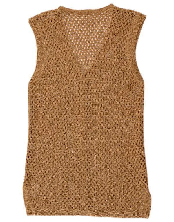 Vintage Womens Sleeveless Cardigan Sweater UK 10 Small Brown
