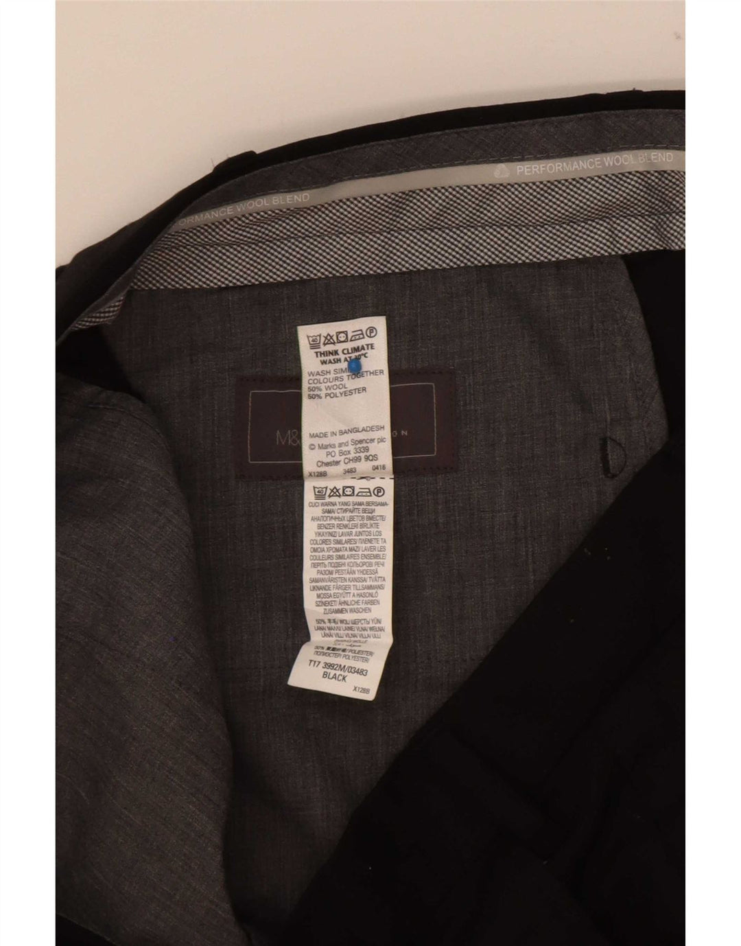Marks & Spencer Mens Tailored Fit Straight Suit Trousers W38 L31 Black Wool