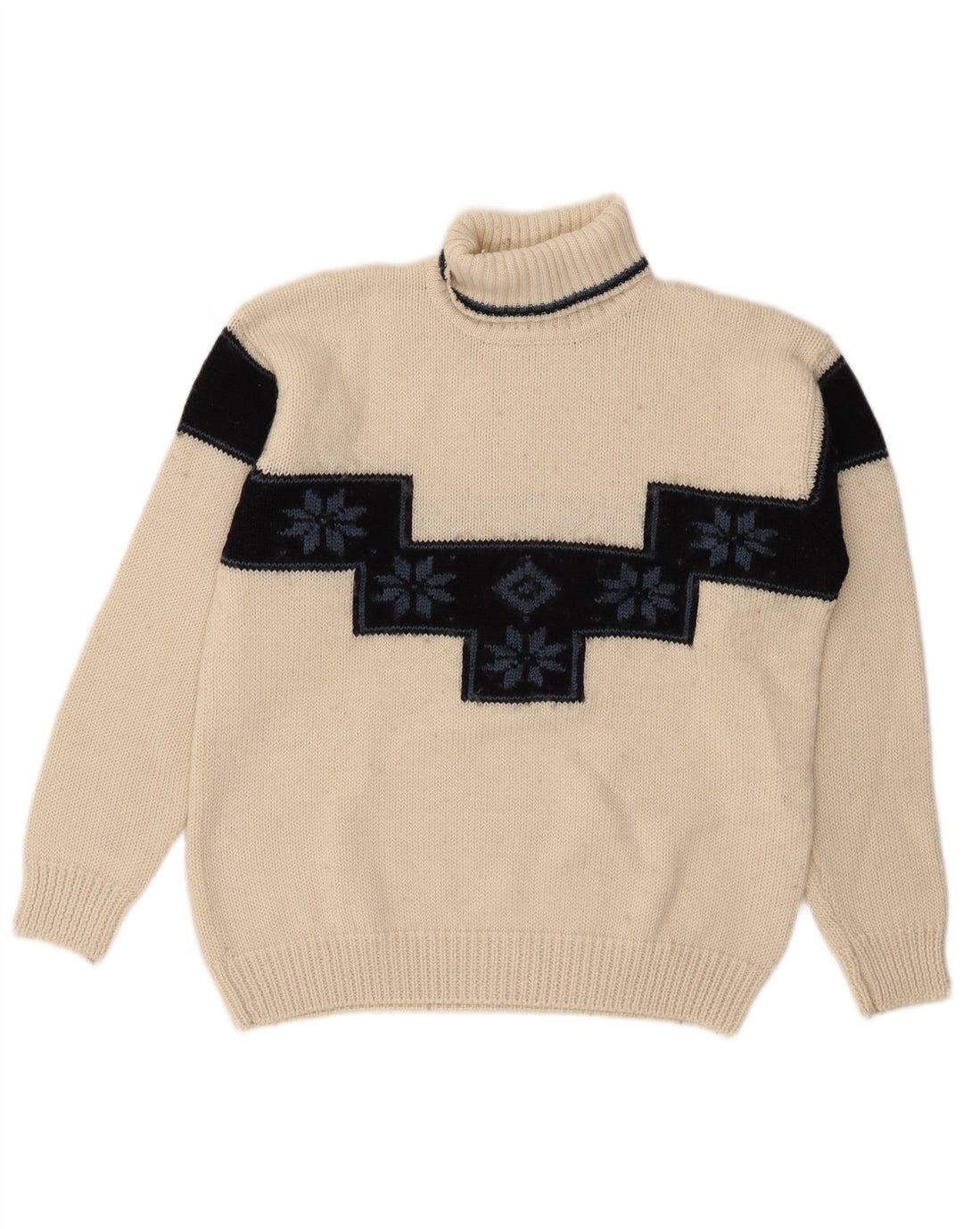Knock Out Mens Roll Neck Jumper Sweater Medium White Colourblock Wool