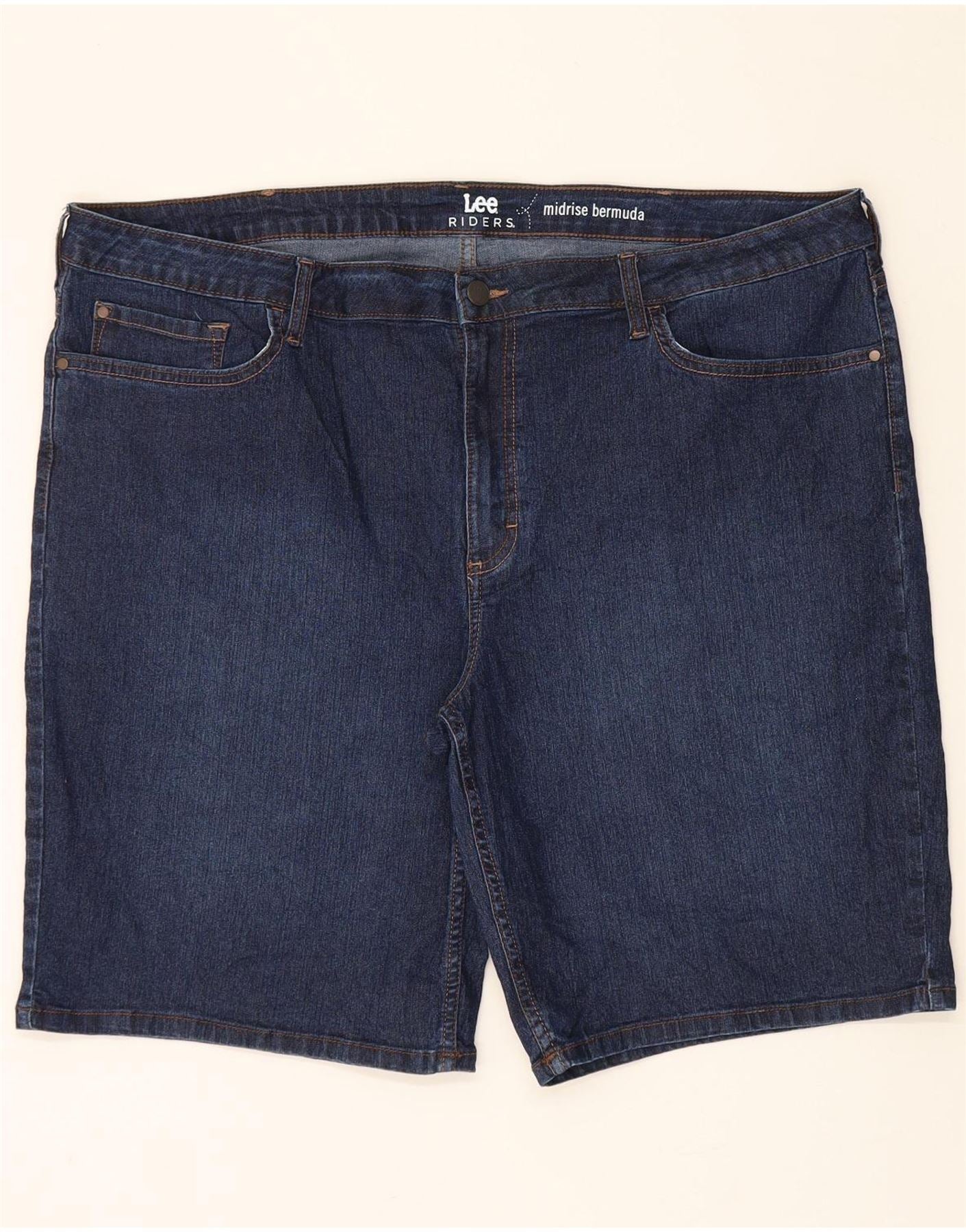 LEE Womens Riders Mid Rise Bermuda Denim Shorts US 22 3XL W42 Blue