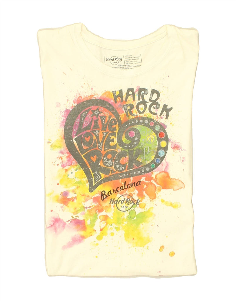 HARD ROCK CAFE Womens Barcelona Graphic T-Shirt Top UK 12 Medium Off White | Vintage Hard Rock Cafe | Thrift | Second-Hand Hard Rock Cafe | Used Clothing | Messina Hembry 