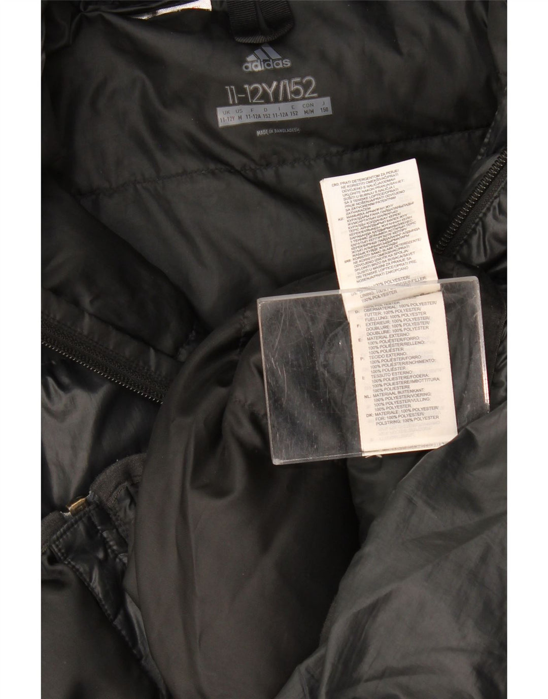 Adidas Boys Hooded Padded Jacket 11-12 Years Black Polyester
