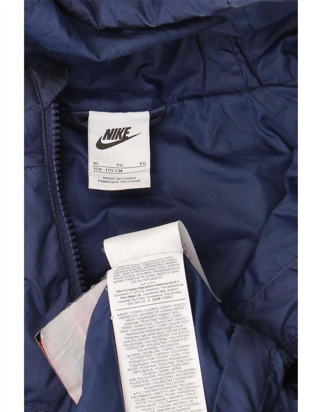 Nike Boys Hooded Padded Jacket 13-14 Years XL Navy Blue Polyester