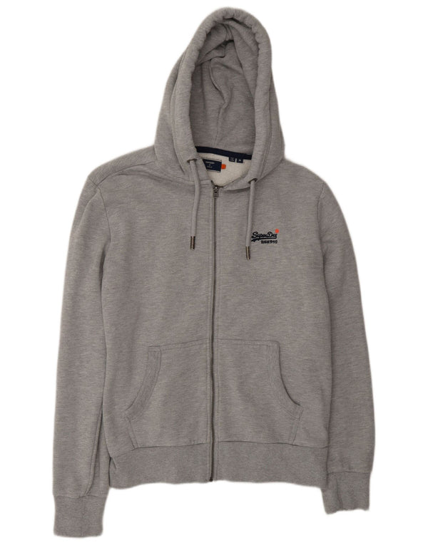 Superdry Mens Zip Hoodie Sweater Medium Grey Cotton