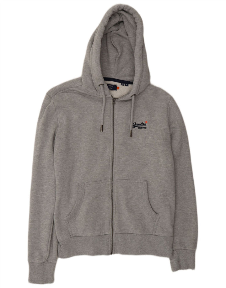 Superdry Mens Zip Hoodie Sweater Medium Grey Cotton