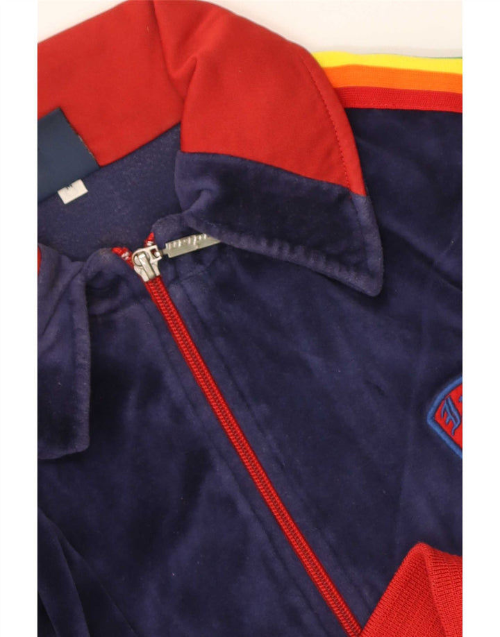Vintage Womens Tracksuit Top Jacket UK 14 Medium Navy Blue Colourblock