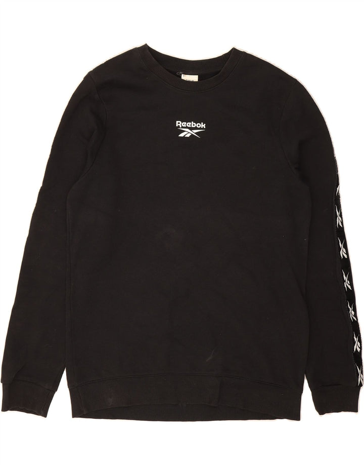 REEBOK Mens Graphic Sweatshirt Jumper Medium Black Cotton Vintage Reebok and Second-Hand Reebok from Messina Hembry 