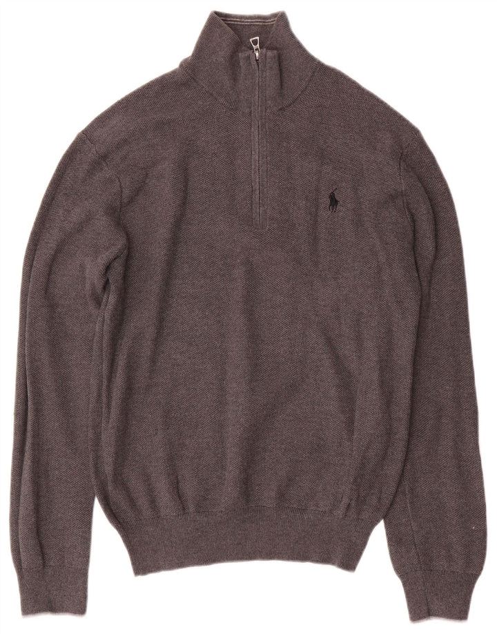 Polo Ralph Lauren Mens Zip Neck Jumper Sweater Medium Grey Cotton