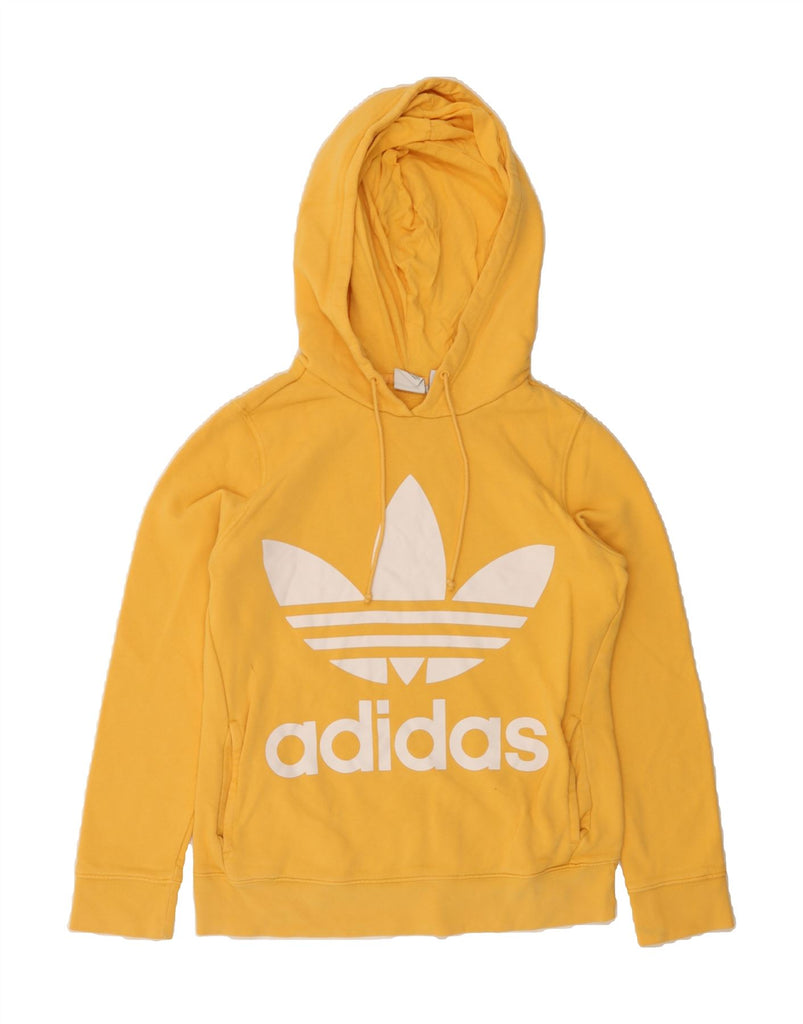 ADIDAS Womens Oversized Graphic Hoodie Jumper UK 6 XS  Yellow Cotton Vintage Adidas and Second-Hand Adidas from Messina Hembry 