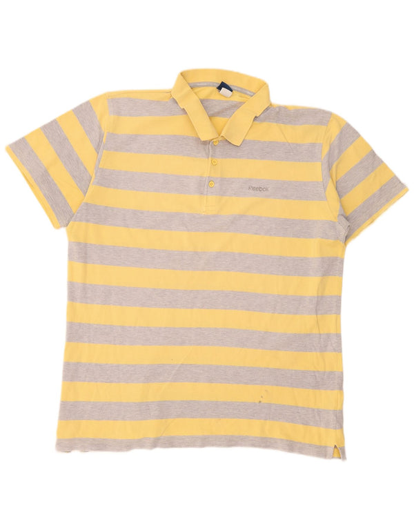 Reebok Mens Polo Shirt XL Yellow Striped Cotton