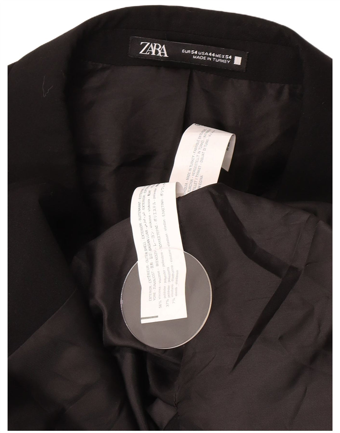 Zara Mens 2 Button Blazer Jacket EU 54 XL Black Viscose