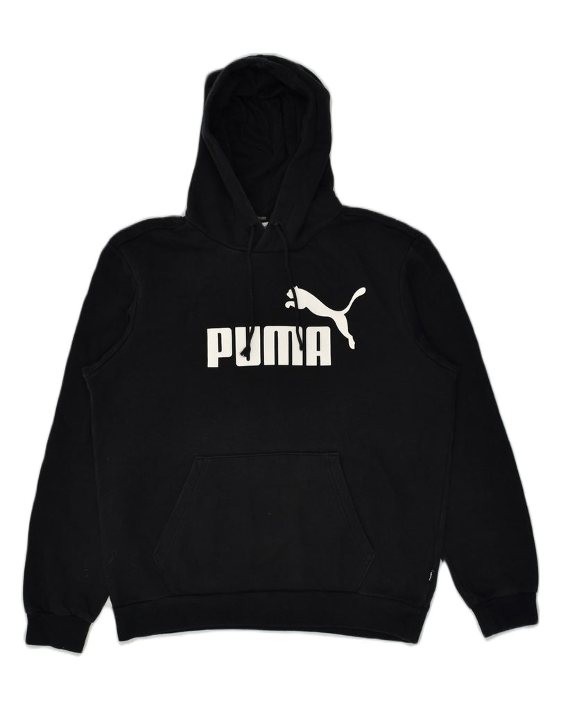 PUMA Mens Graphic Hoodie Jumper Medium Black Cotton | Vintage Puma | Thrift | Second-Hand Puma | Used Clothing | Messina Hembry 