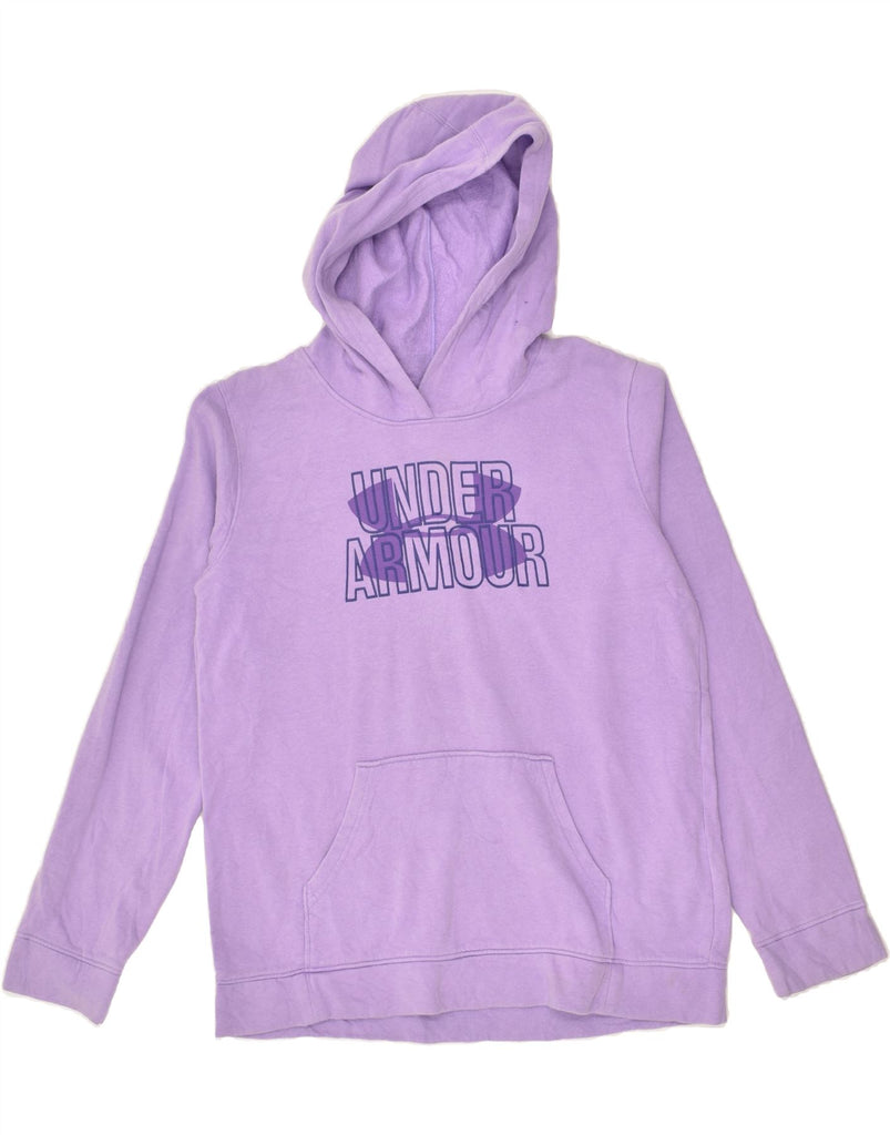 UNDER ARMOUR Girls Graphic Hoodie Jumper 13-14 Years XL Purple Cotton | Vintage Under Armour | Thrift | Second-Hand Under Armour | Used Clothing | Messina Hembry 