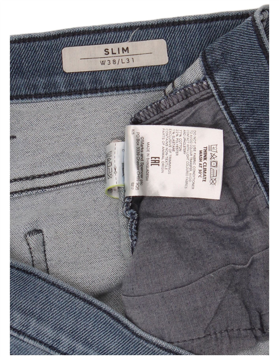 Marks & Spencer Mens Slim Jeans W38 L31 Blue Cotton