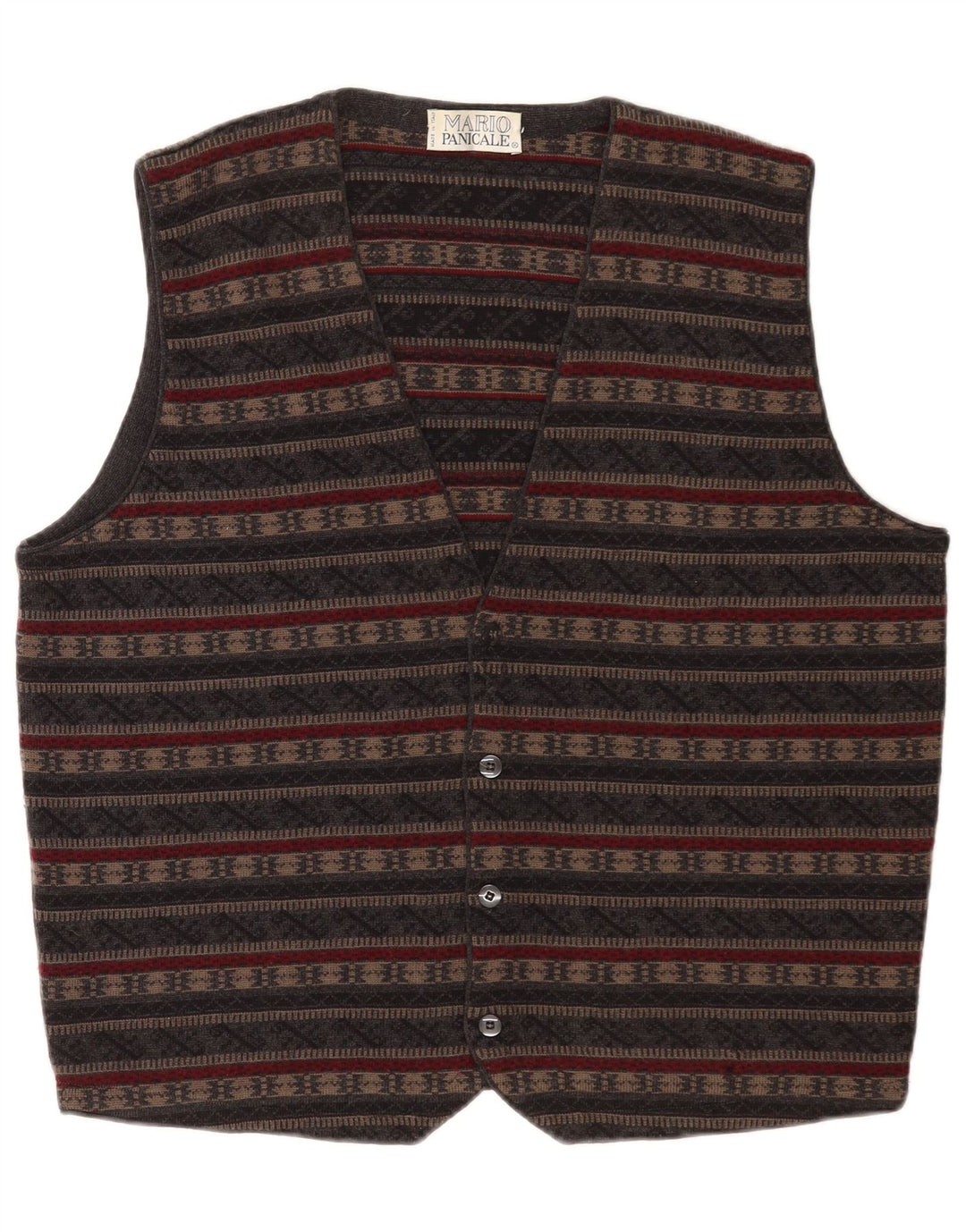 Vintage Mens Knit Waistcoat Medium Grey Fair Isle Virgin Wool