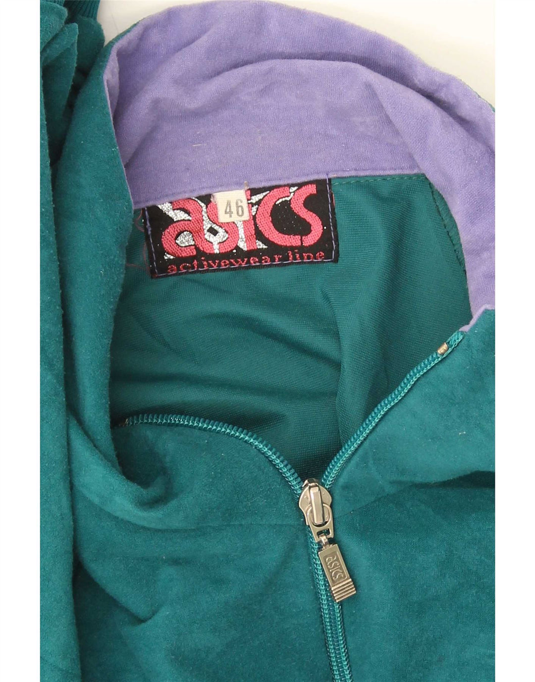 Asics Womens Tracksuit Top Jacket IT 46 Large Green Colourblock Retro