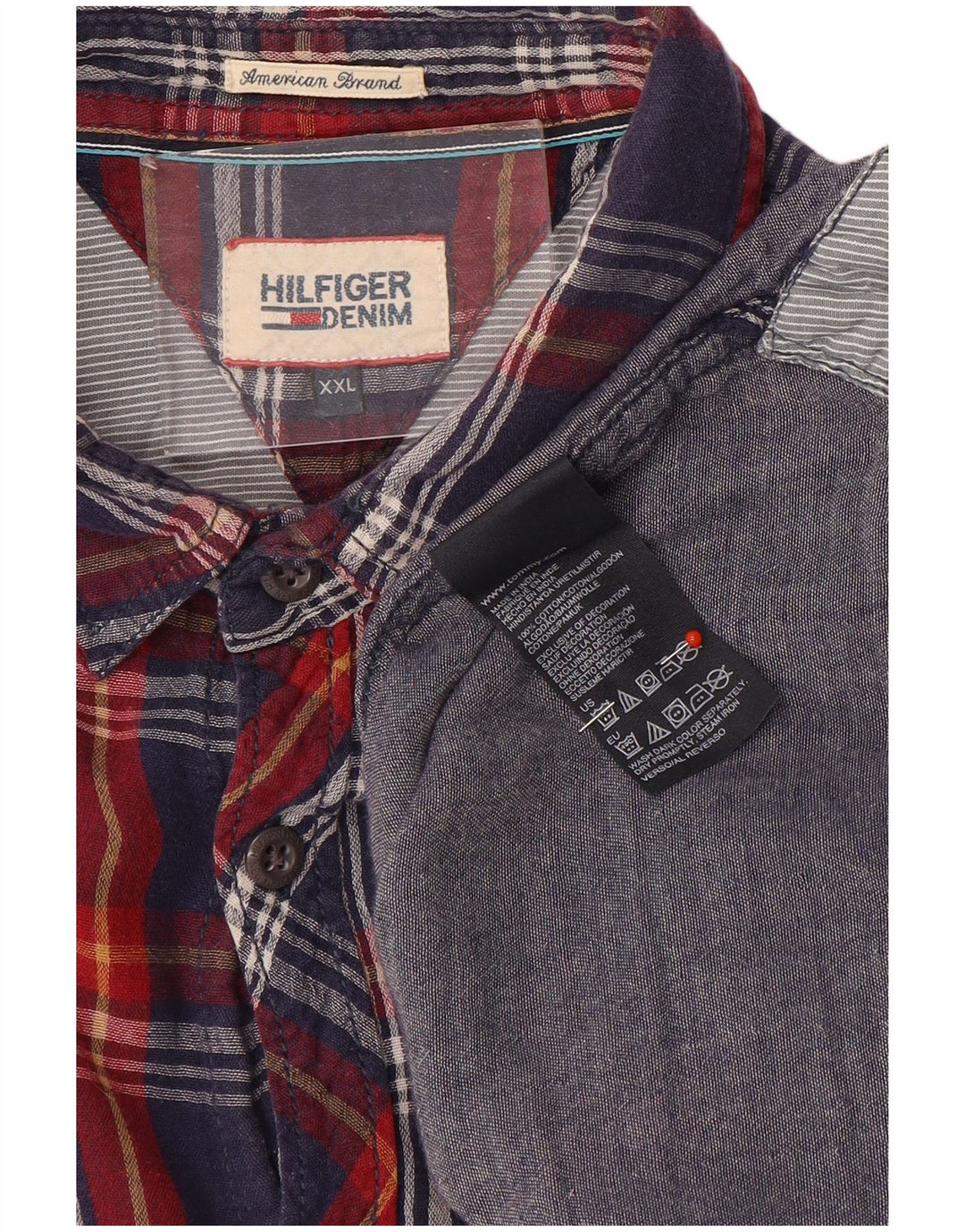 Tommy Hilfiger Mens Flannel Shirt 2XL Navy Blue Check Cotton