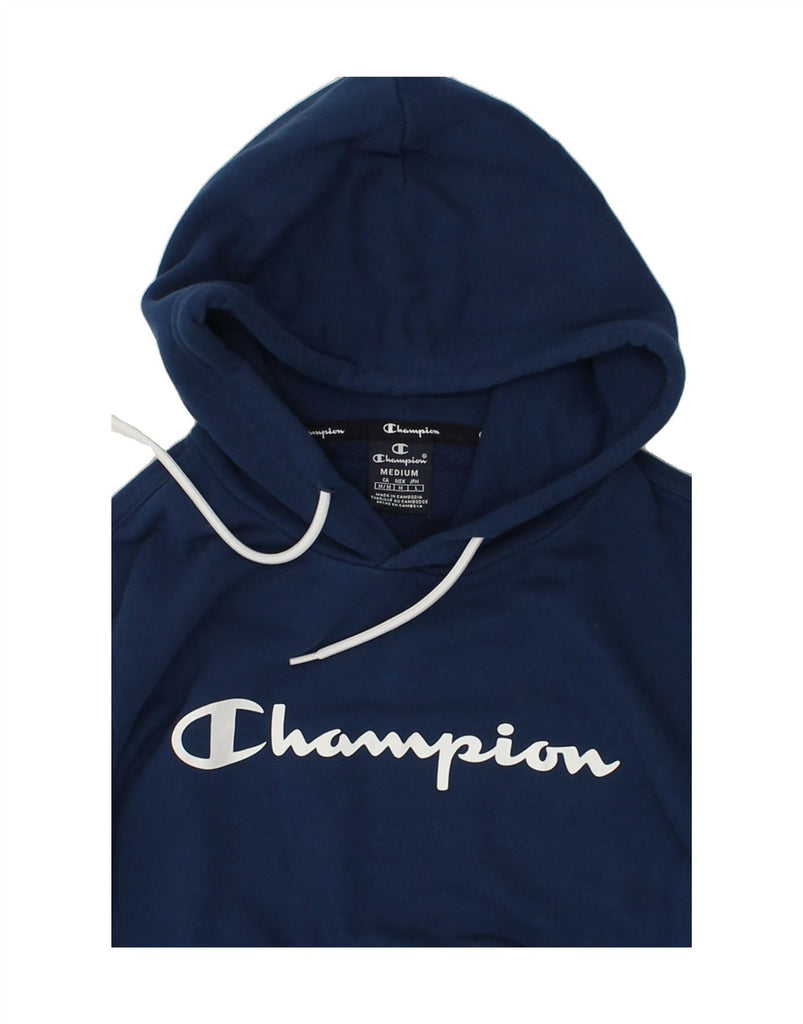 CHAMPION Mens Graphic Hoodie Jumper Medium Navy Blue Cotton | Vintage Champion | Thrift | Second-Hand Champion | Used Clothing | Messina Hembry 