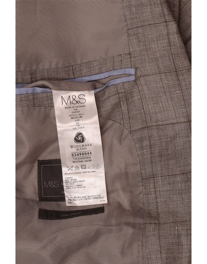 Marks & Spencer Mens Tailored Fit Blazer Jacket UK 42 Large Grey Check