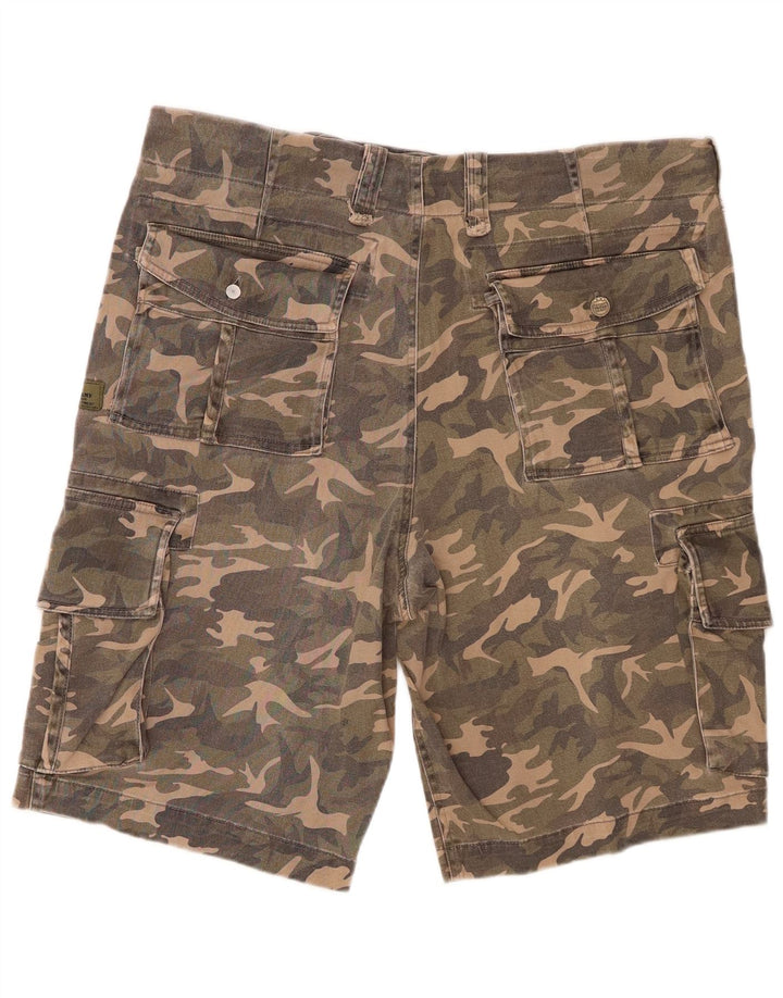 VINTAGE Mens Cargo Shorts W36 Large Khaki Camouflage Cotton
