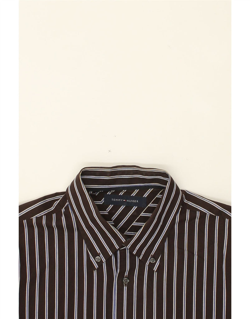 TOMMY HILFIGER Mens Shirt Large Brown Striped Cotton | Vintage Tommy Hilfiger | Thrift | Second-Hand Tommy Hilfiger | Used Clothing | Messina Hembry 