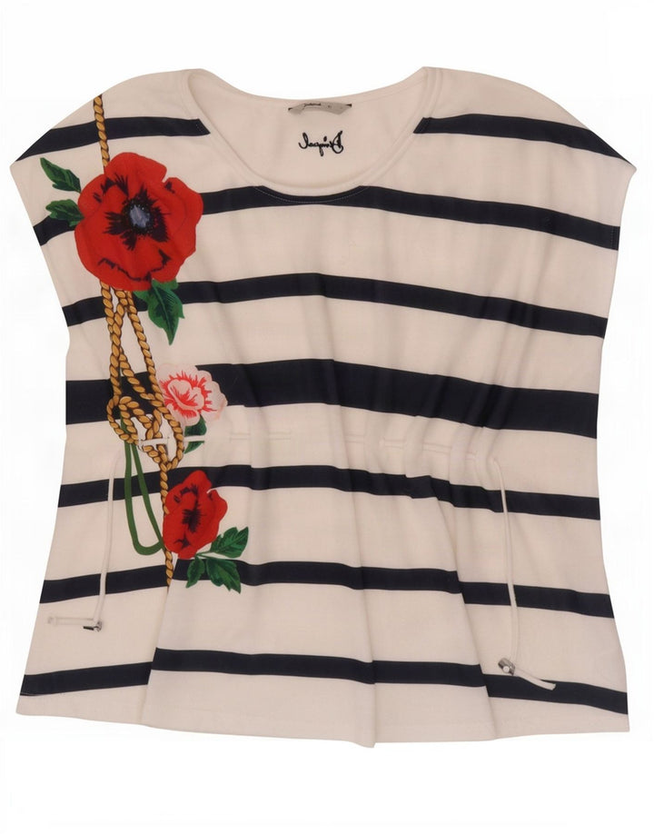Desigual Womens Oversized Graphic Vest Top UK 10 Small White Floral